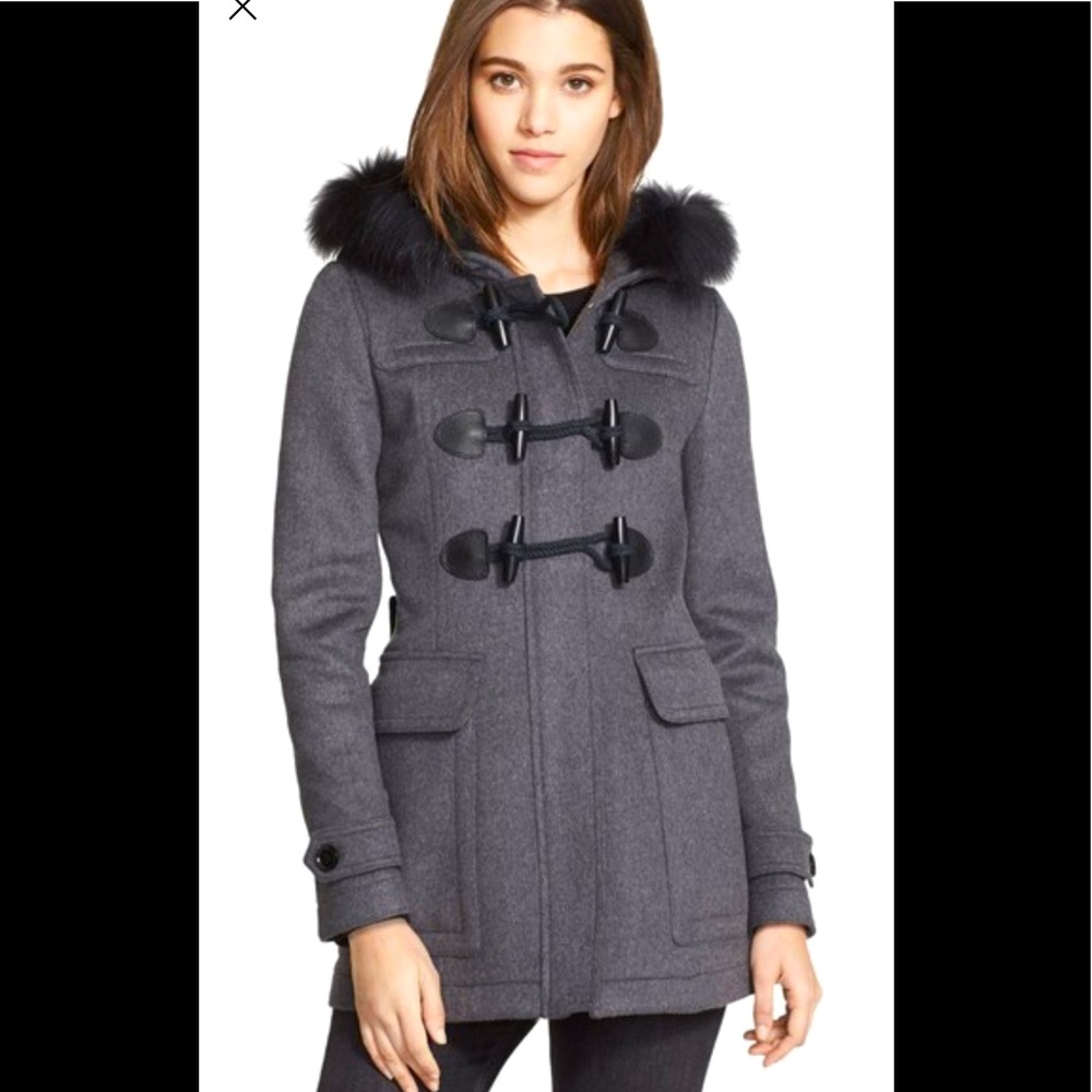 BURBERRY Duffle Wool Coat w/ Fox Fur on the Hood